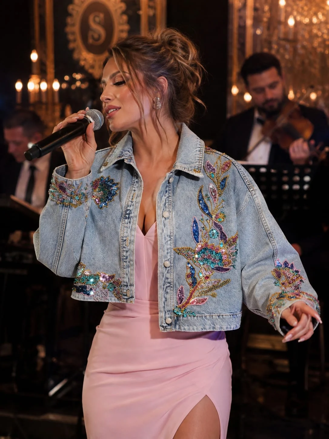 Kristal Çiçek Kısa Ceket